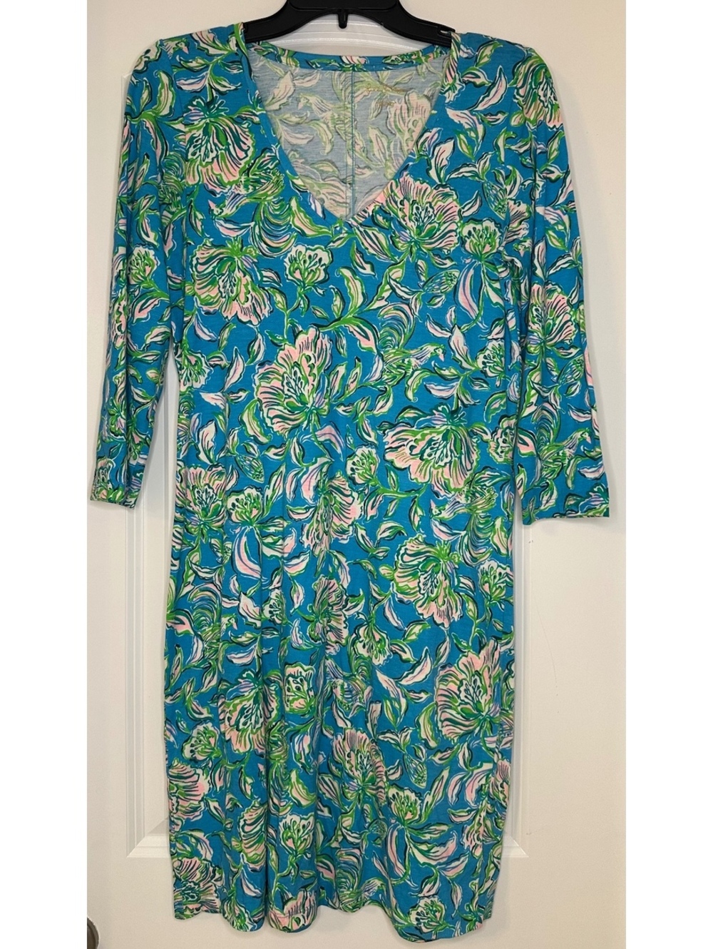 Lilly Pulitzer Women's Size Small Blue Floral V-Neck Dress 88199